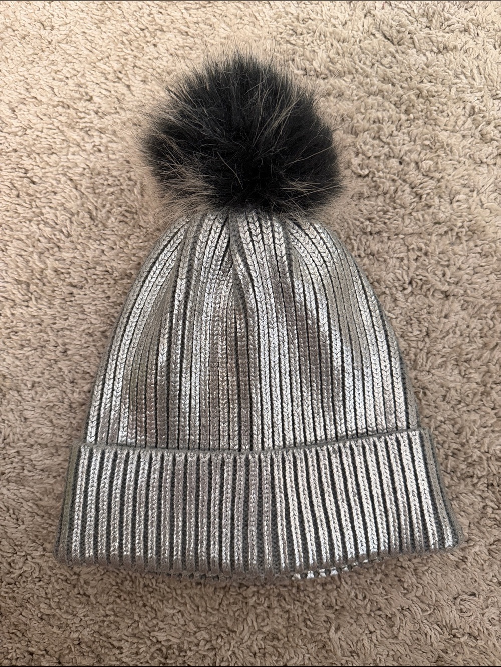 Aerie Silver Knit Beanie with Pom Pom